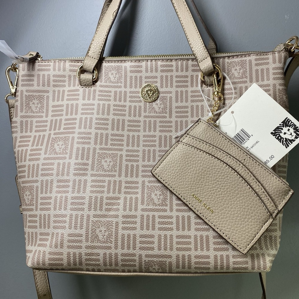 Anne Klein Alex Varsity Satchel Handbag Purse-Stone W/CC Holder NWT 9.5x14x4"